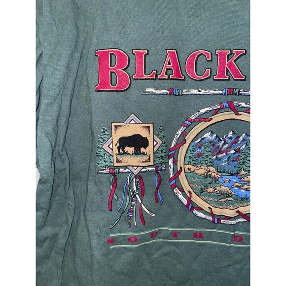 Vintage Black Hills Shirt South Dakota Green Native Graphic Tee Oneita VTG 90s - Picture 2 of 10